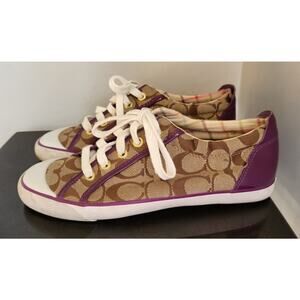 Coach Barrett Size 8B Sneakers Brown with Purple Accents